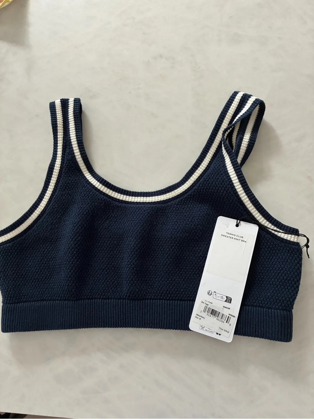 ALO Yoga Navy and White Ribbed Stripe Sports Bralette